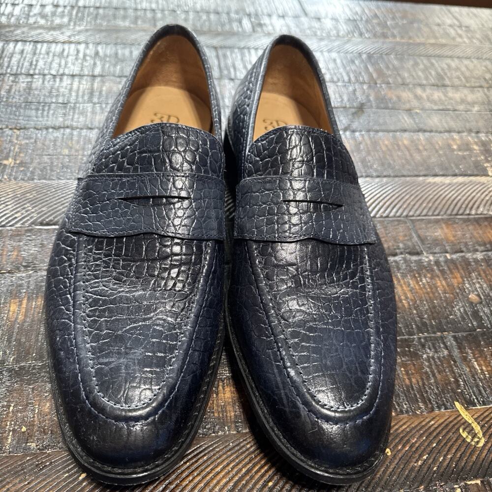 3D-M Lifestyle Navy Blue Penny Loafers Men's 9 Crocodile Embossed Slip-On